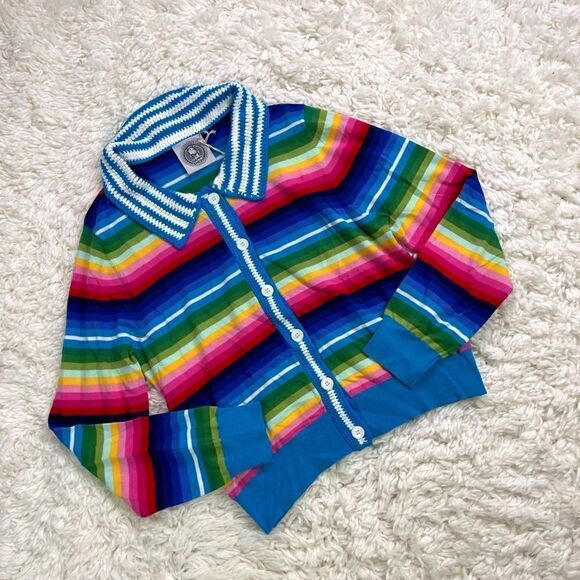 Happy Sheep Rainbow Cardigan w/ Crochet Collar - Picture 3 of 6